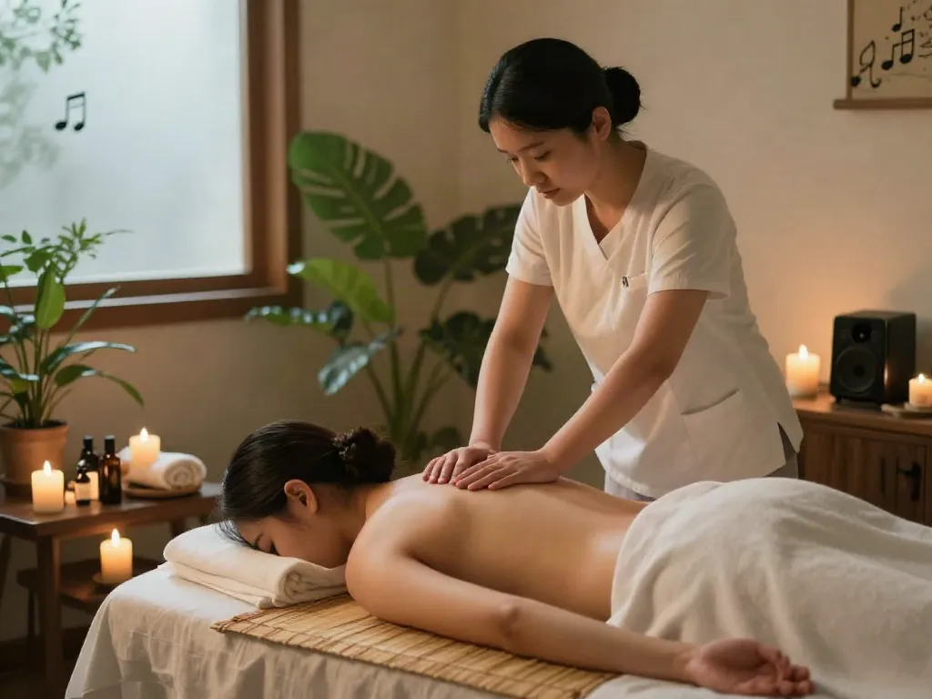 Relaxing 관악구출장마사지 session with serene atmosphere and skilled therapist.