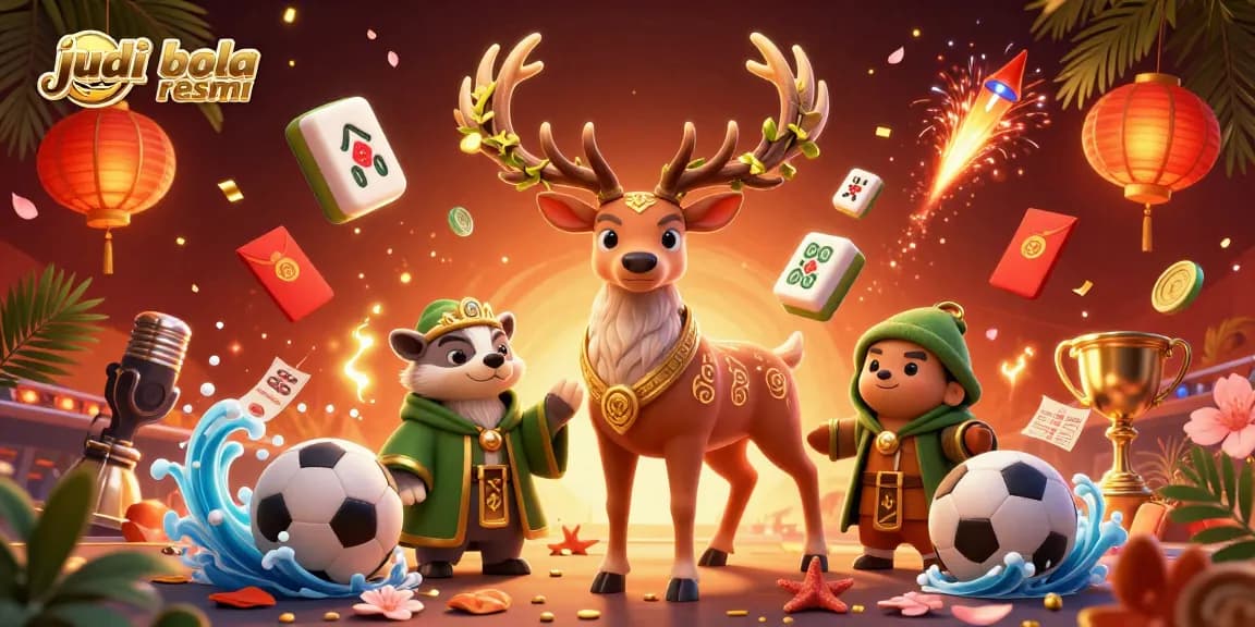 Engage in judi bola resmi with a dynamic sports betting scene featuring iconic elements and vibrant characters.