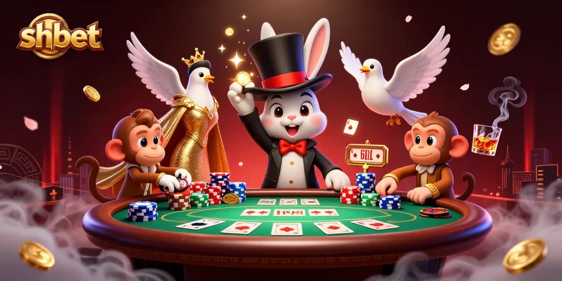 Experience thrilling gameplay at shbet with a 3D magician rabbit pulling coins and poker excitement.
