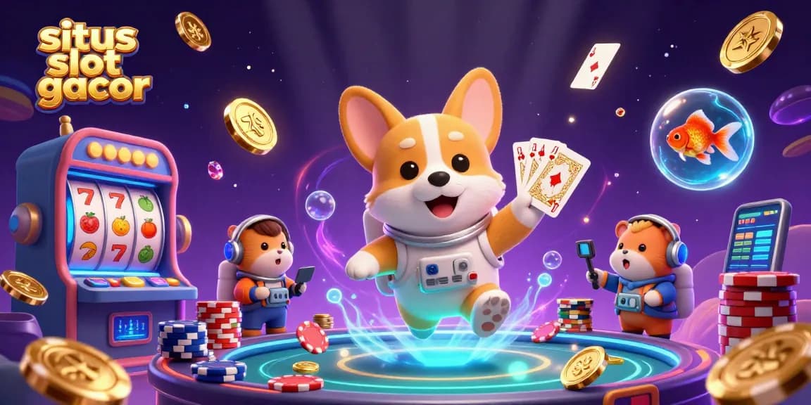 Experience thrilling action in a dynamic space-themed casino with situs slot gacor, featuring playful characters and slot game elements.