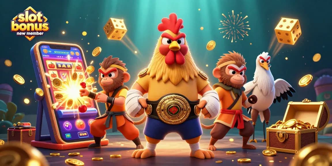 Experience the excitement of slot bonus new member with vibrant characters in a dynamic casino scene.
