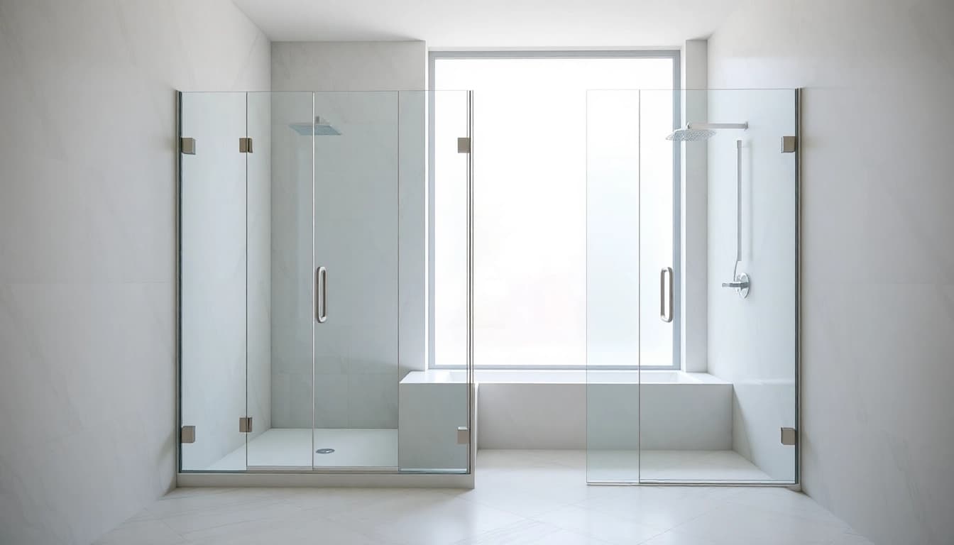 Showcase semi-frameless shower screens in a sleek bathroom, emphasizing modern design and elegance.