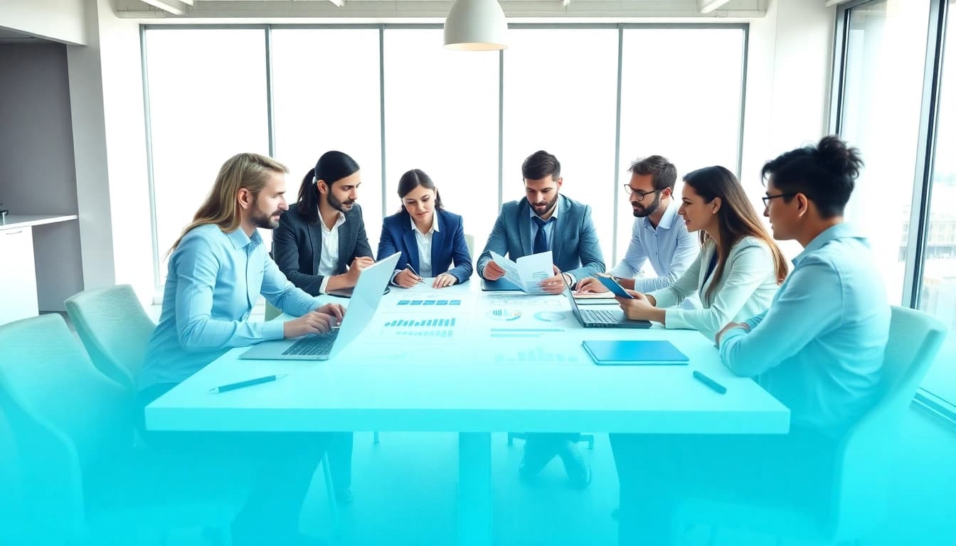 Analyze competitor pricing strategies with a diverse team in a modern office setting.
