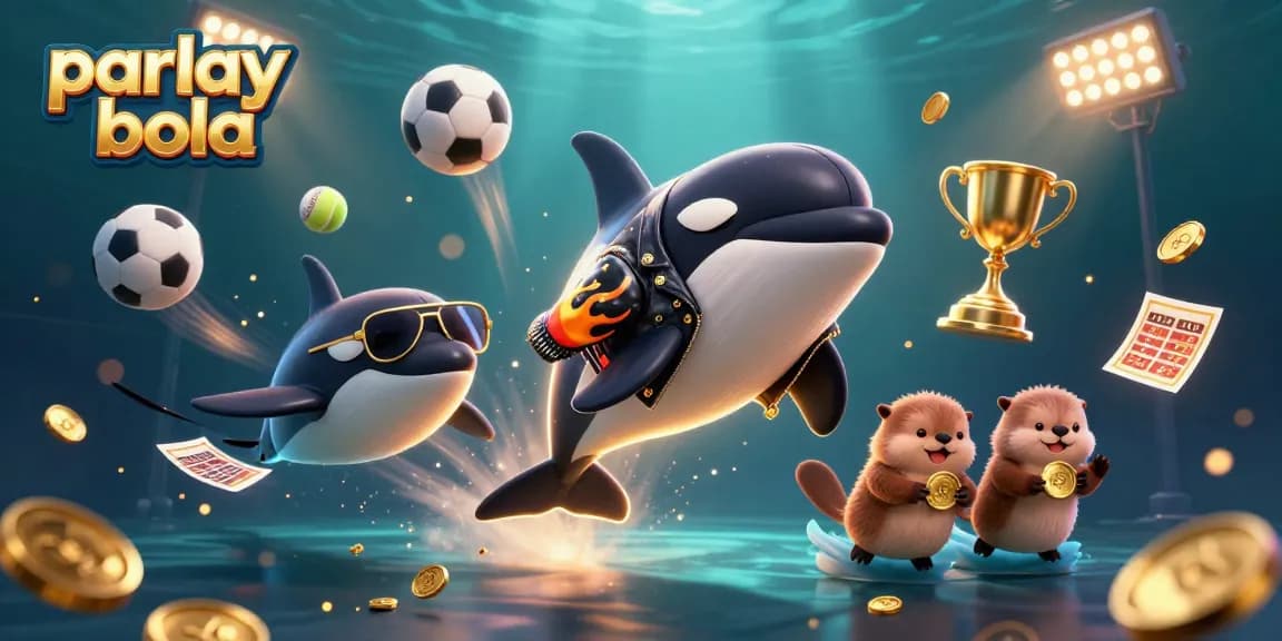 Experience the excitement of parlay bola with dynamic sports elements, vibrant characters, and lively atmosphere.
