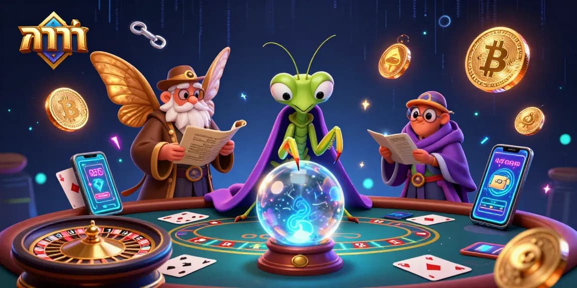 Play baccarat online with strategies showcased by vibrant characters in mystical casino illustration.