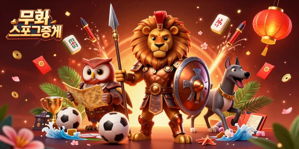 Experience 무료스포츠중계 through dynamic sports betting with a Spartan lion and owl strategist in a vibrant 3D scene.