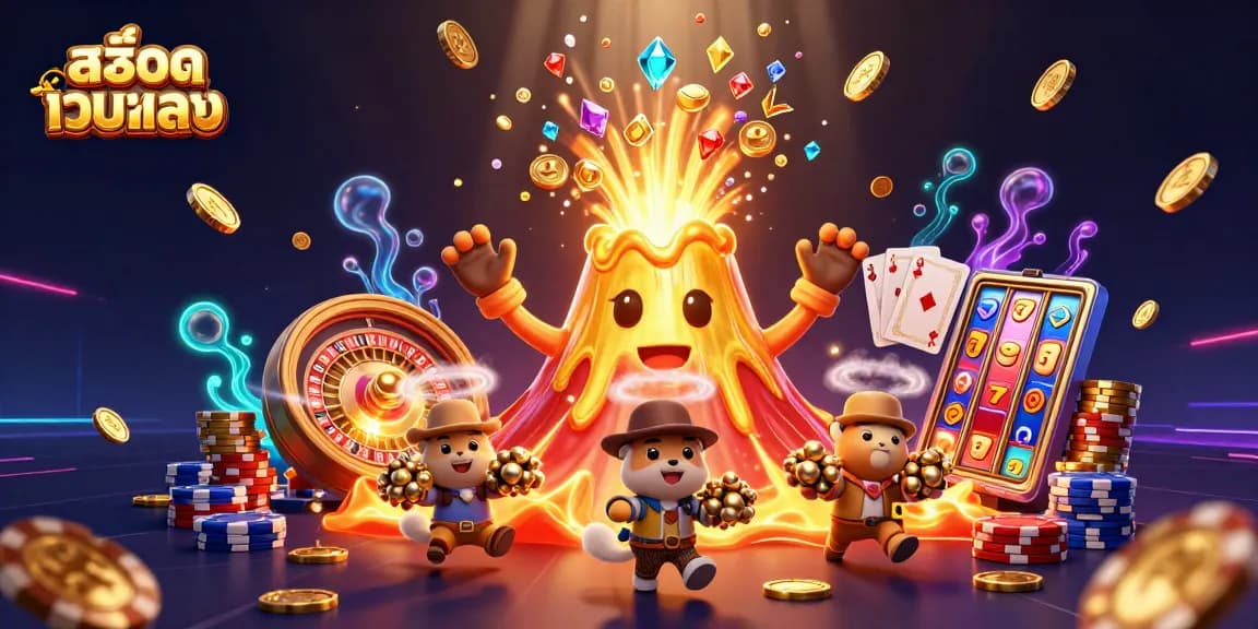 Experience epic wins with สล็อตเว็บตรง in a vibrant scene filled with treasures and dynamic casino elements.