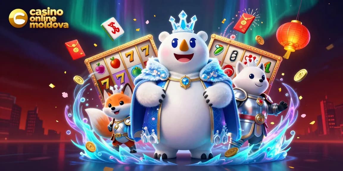 Joacă la casino online Moldova cu o ilustrație captivantă a unui urs polar regal și un vulpe în armură.