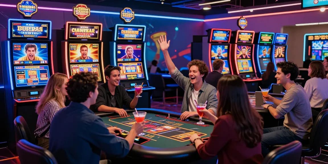 Dynamic environment demonstrating credit card casinos at https://mvc.org.uk with players celebrating wins and showcasing digital gaming.