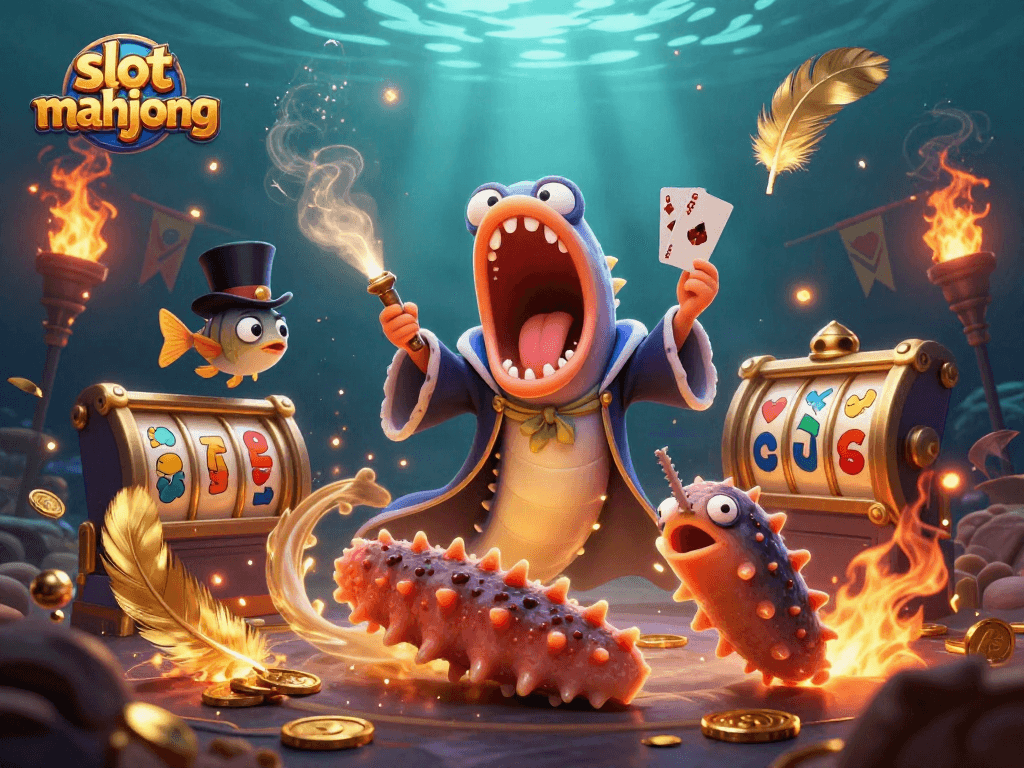 Experience the thrill of slot mahjong with a vibrant 3D illustration featuring magical underwater characters.
