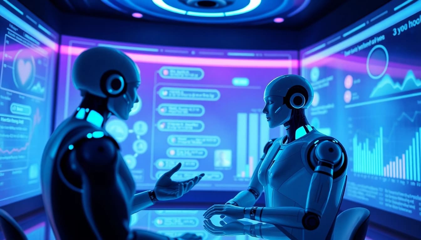 Engaging AI sex chat interface featuring avatars and chat bubbles, showcasing innovative technology.