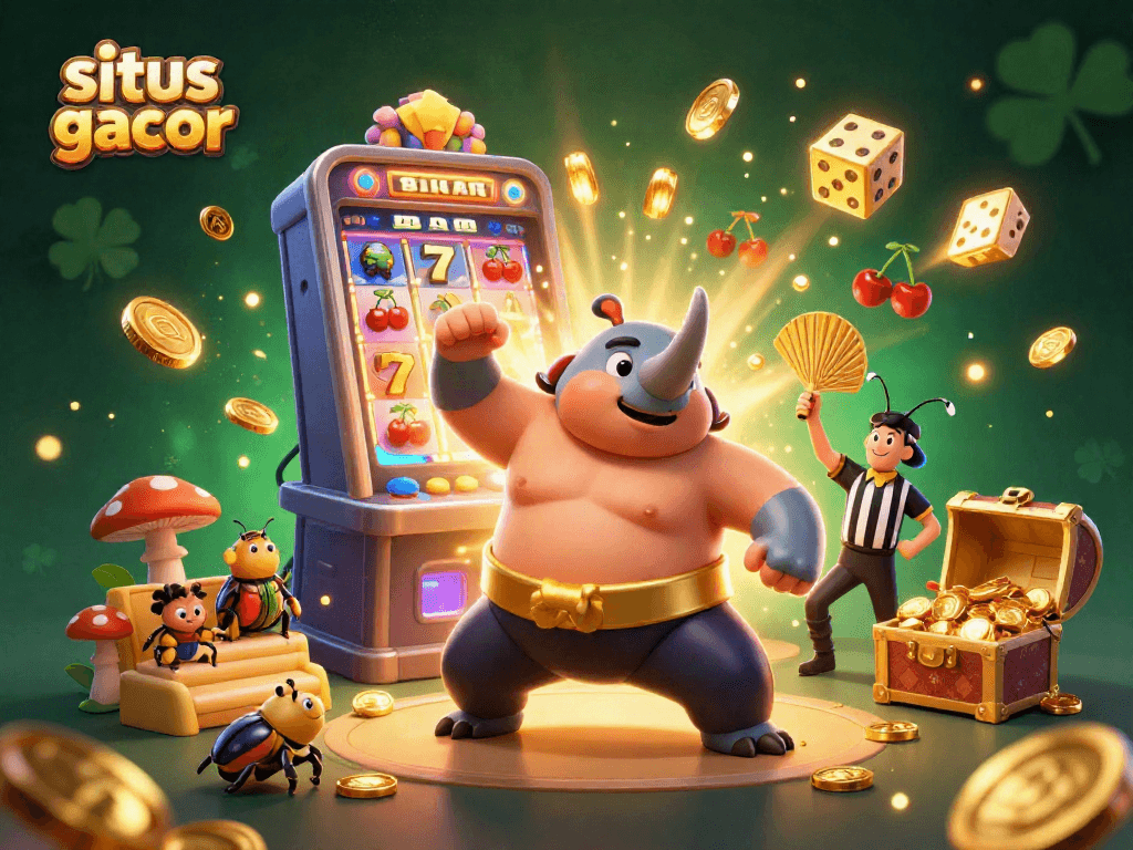 Experience the thrill of situs slot gacor with this vibrant 3D casino battle scene bursting with winning symbols.