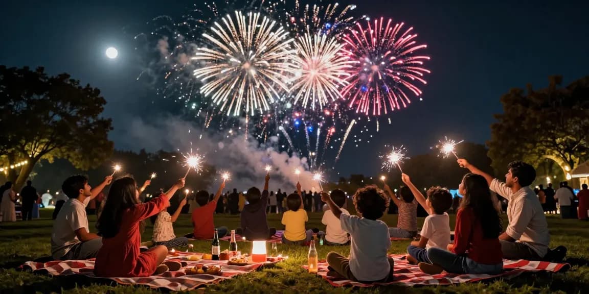 Colorful fireworks for sale lighting up festive celebrations with families enjoying the display.