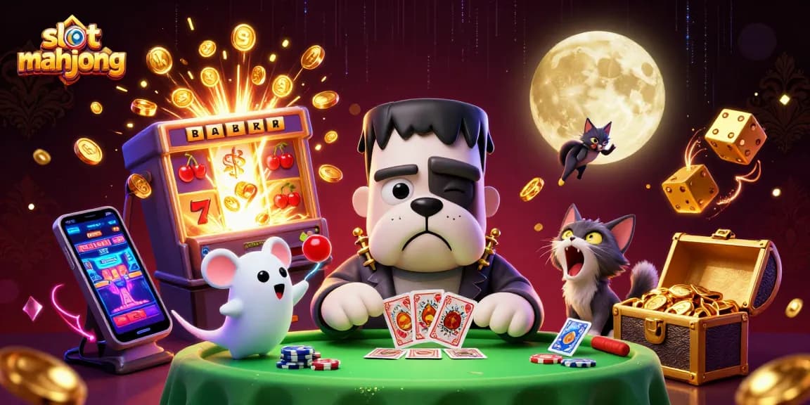 Spin the reels with slot mahjong magic in this vibrant 3D casino illustration.
