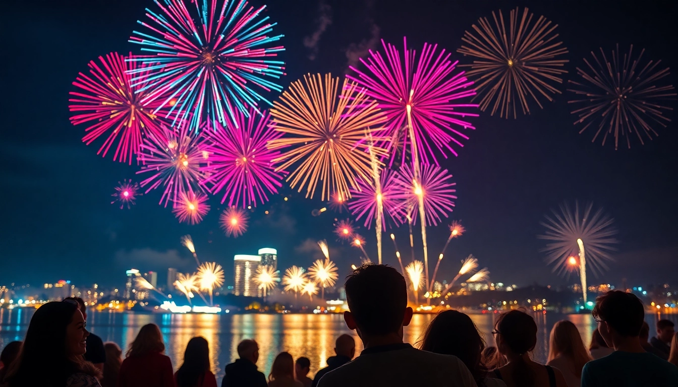 Enjoying cheap fireworks near me during a vibrant night celebration with joyful families.