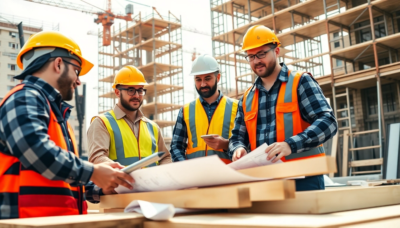 Hands-on training in a construction apprenticeship setting with diverse workers at a busy site.