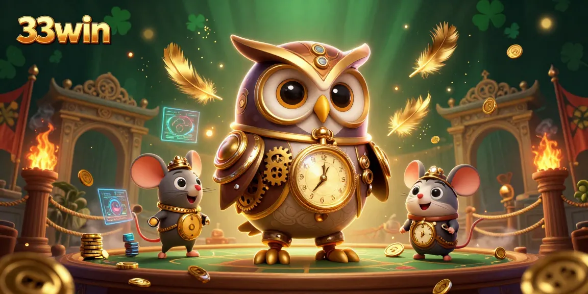 Experience thrilling wins at 33win with a spectacular casino illustration featuring steampunk characters and vibrant gaming elements.