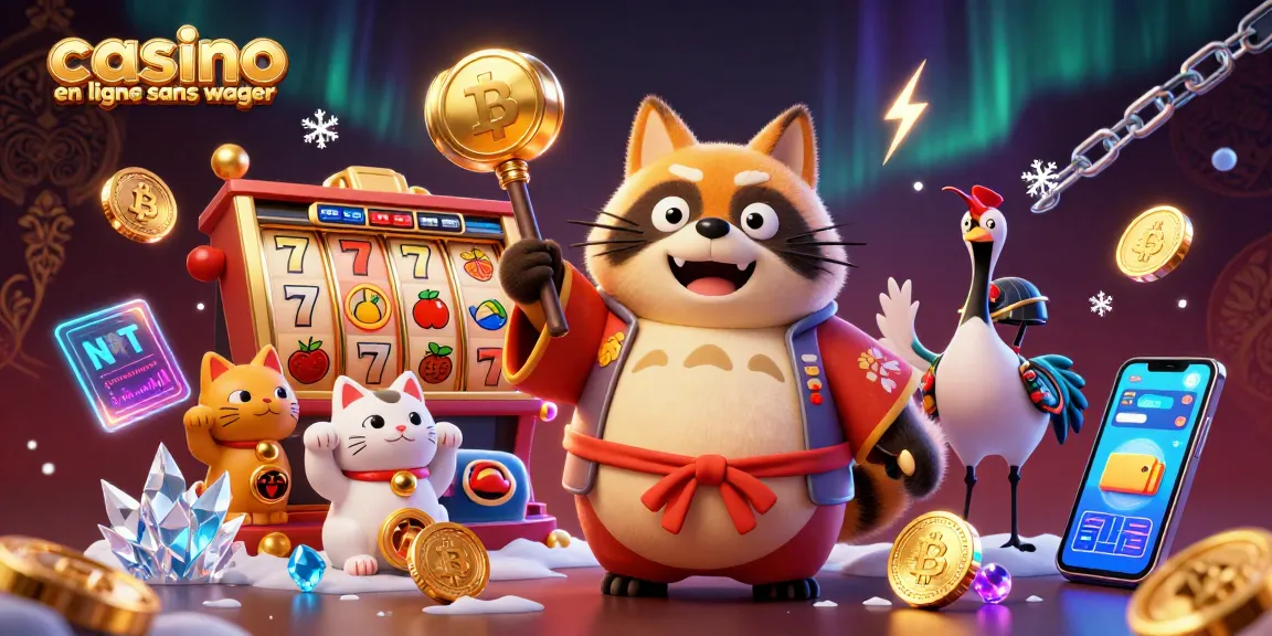 Découvrez l'animation d'un casino en ligne sans wager avec des personnages joyeux représentant des symboles de chance et des éléments de jeu captivants.