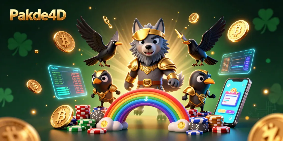Engage with Pakde4D's vibrant online gambling world, featuring a mythical wolf and shining currency symbols.