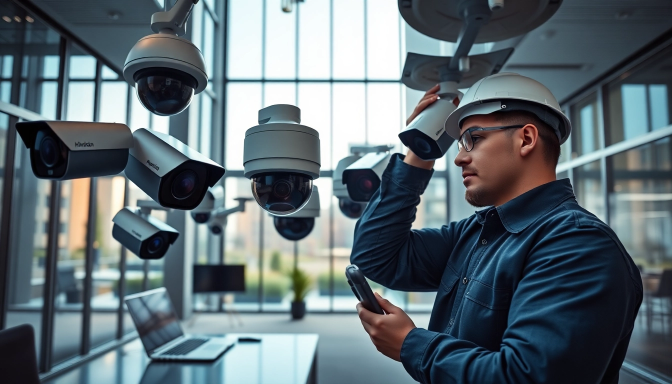 Instalación de Cámaras Hikvision en un entorno de oficina moderno con tecnología avanzada de vigilancia.