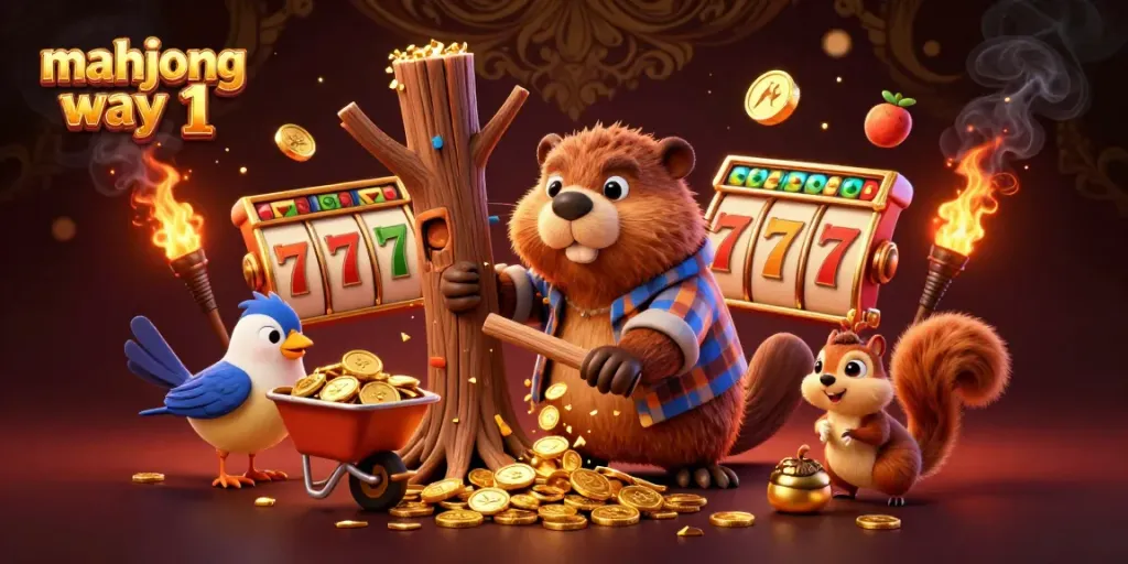 Experience the excitement of Mahjong Way 1 with vibrant characters and slot elements in a rich casino scene.