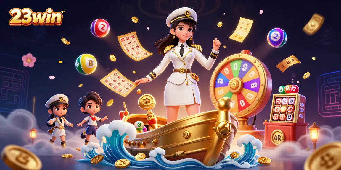 Experience the thrill of 23win with a vibrant casino scene featuring exciting lottery and gaming elements.