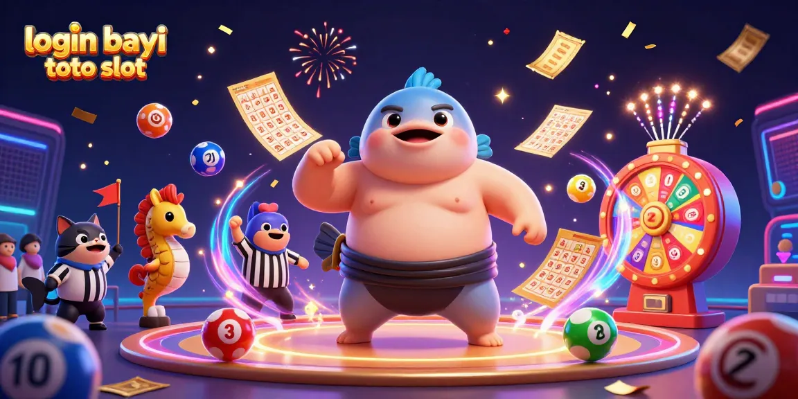 Engage with exciting gameplay at login bayi toto slot while surrounded by dynamic lottery symbols and festive characters.