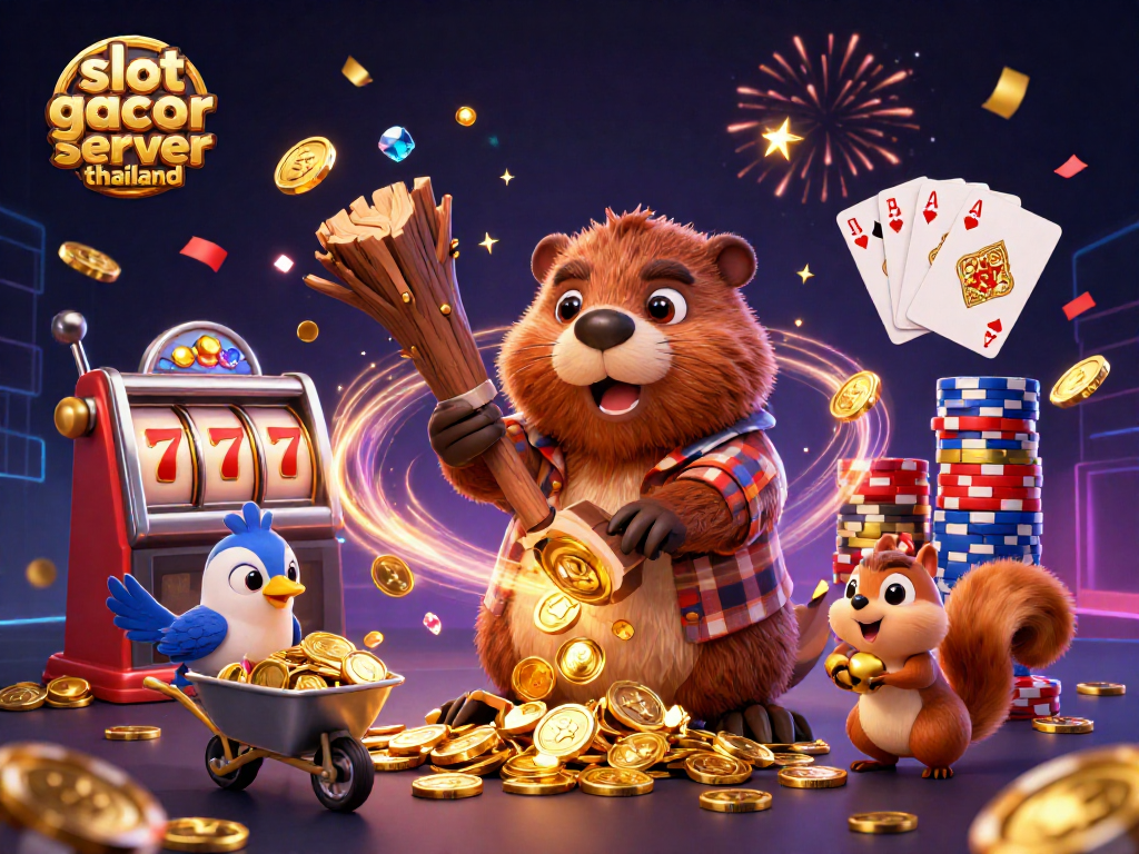 Spin and win with slot gacor server thailand as a beaver chops a tree of coins, celebrating your luck!