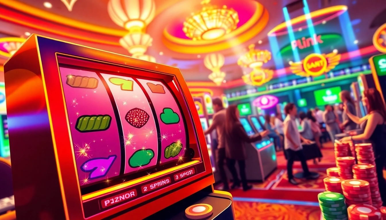 Menampilkan gameplay plink slot yang seru dengan interaksi pemain dan suasana kasino yang ceria.