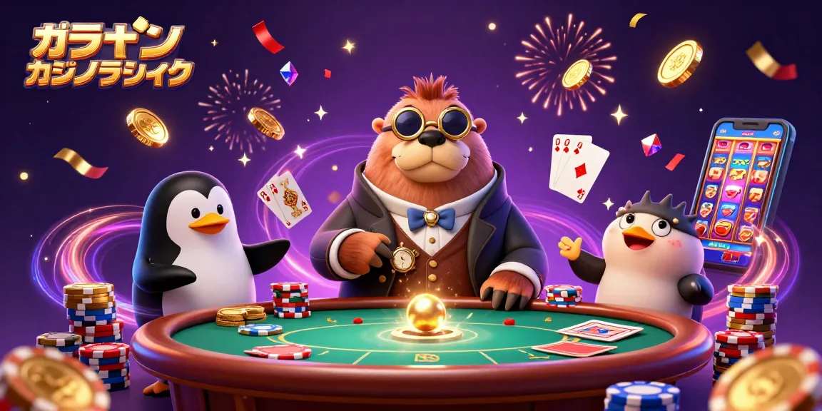 オンラインカジノランキングで活躍するキャラクターたちがポーカーを楽しむシーン。