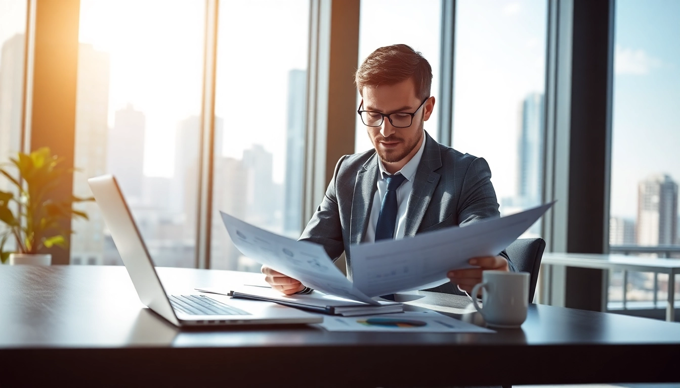 Engaging scene of Proposal Writing and Management with a professional consultant analyzing documents.