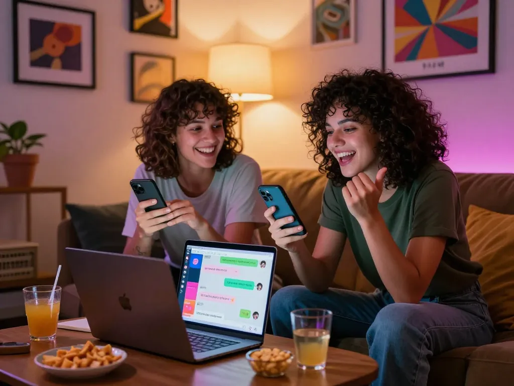 Engaging NSFW AI chat in a cozy lounge with friends enjoying their conversations.
