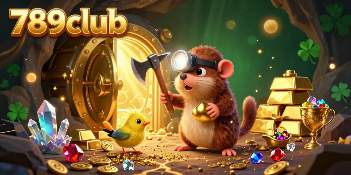 Capture thrilling gameplay at 789club with a treasure hunter mole in a vibrant casino adventure illustration.