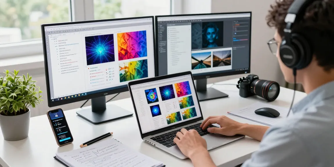 Data scientist using an ai image detector tool in a modern workspace.