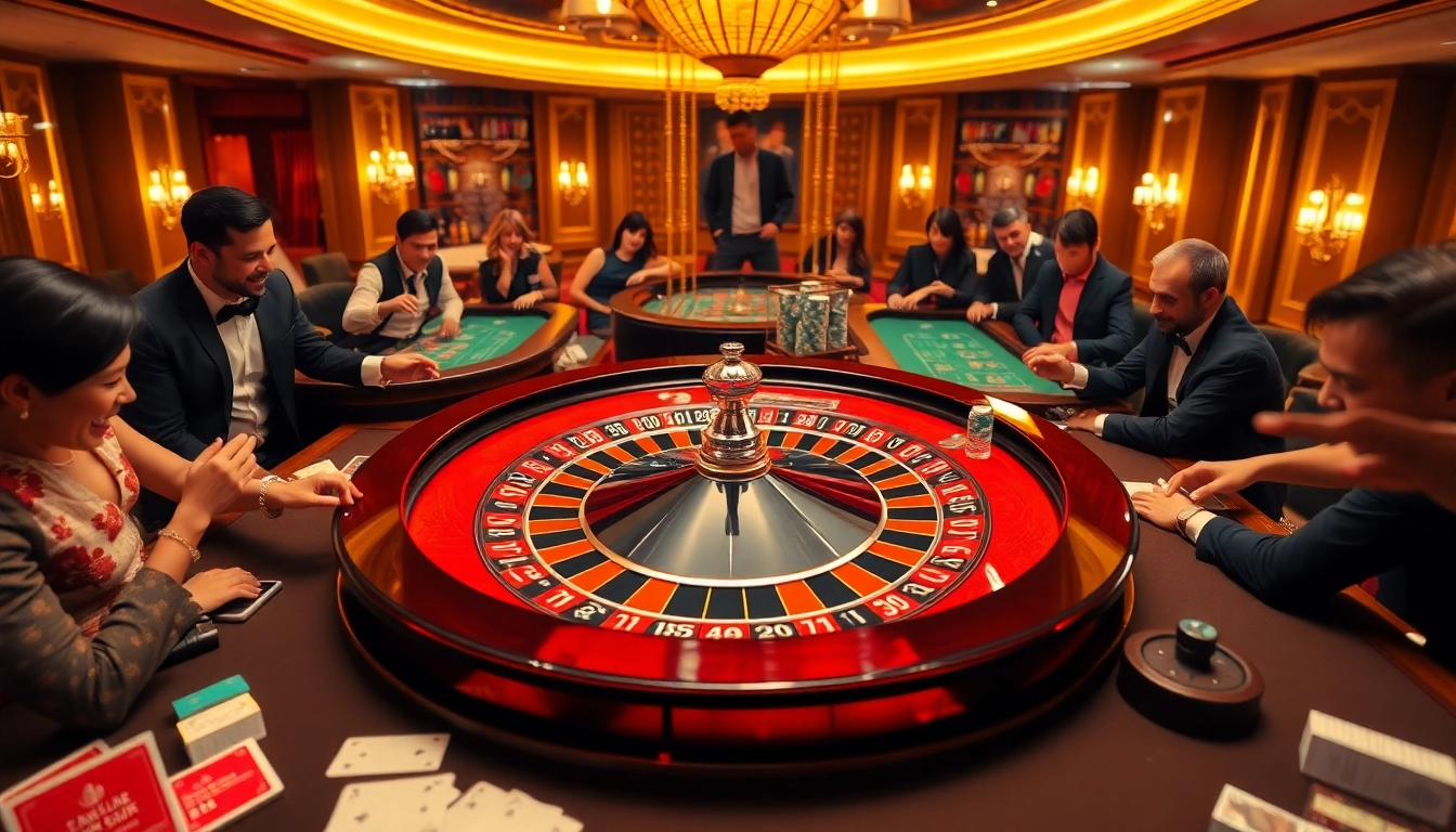 Excited players engaging in a high-stakes casino environment focused on llink alternatif sbobet.