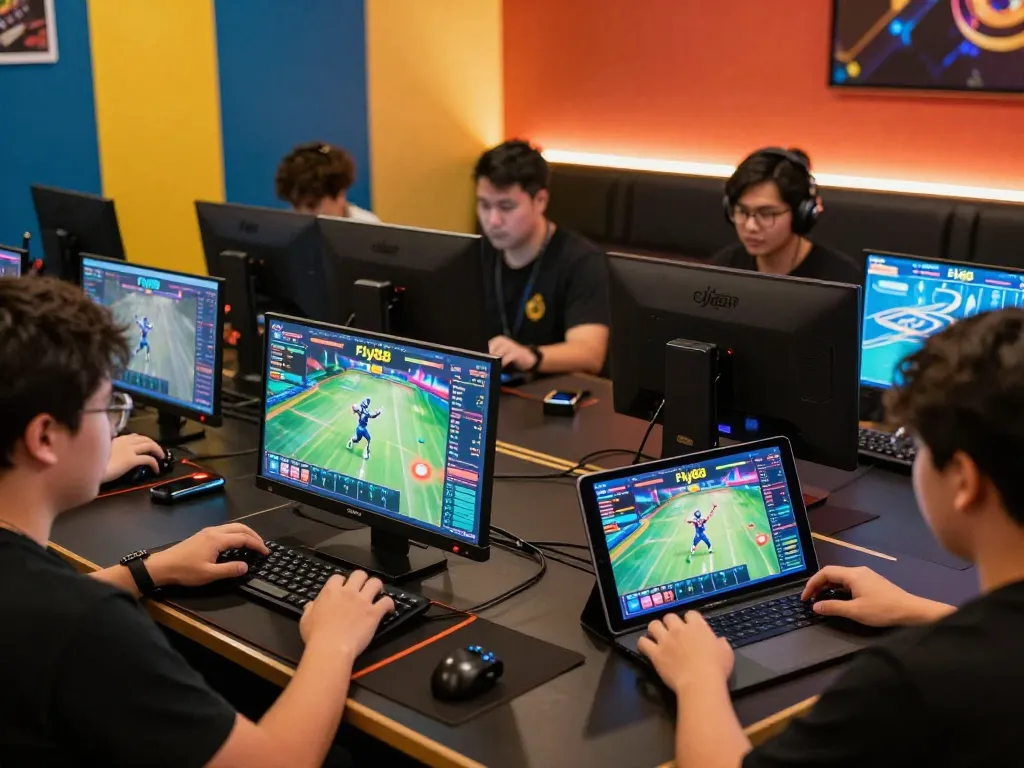 Players engaging with Fly88's online casino games in a lively gaming environment.