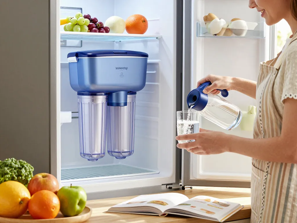 Enjoying fresh water with the Waterdrop Alkaline DA29-00020B Replacement for Samsung® Water Filter HAF-CIN/EXP in a sunlit kitchen setting.