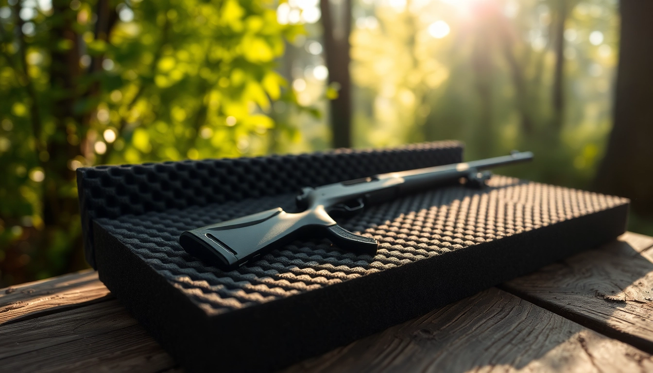 Foam for rifle case showcasing precision cuts and texture in a scenic outdoor setting.
