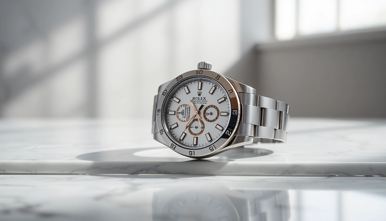 Showcase of a Rolex replica watch reflecting luxury and sophistication.