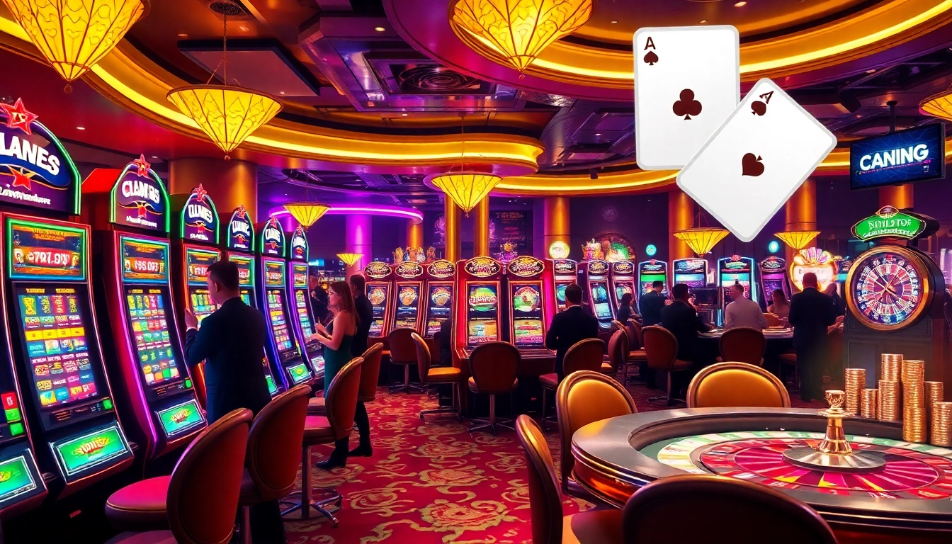 Excited gamblers enjoying the casino experience interact with a variety of slot machines, emphasizing pen 4d innovations.