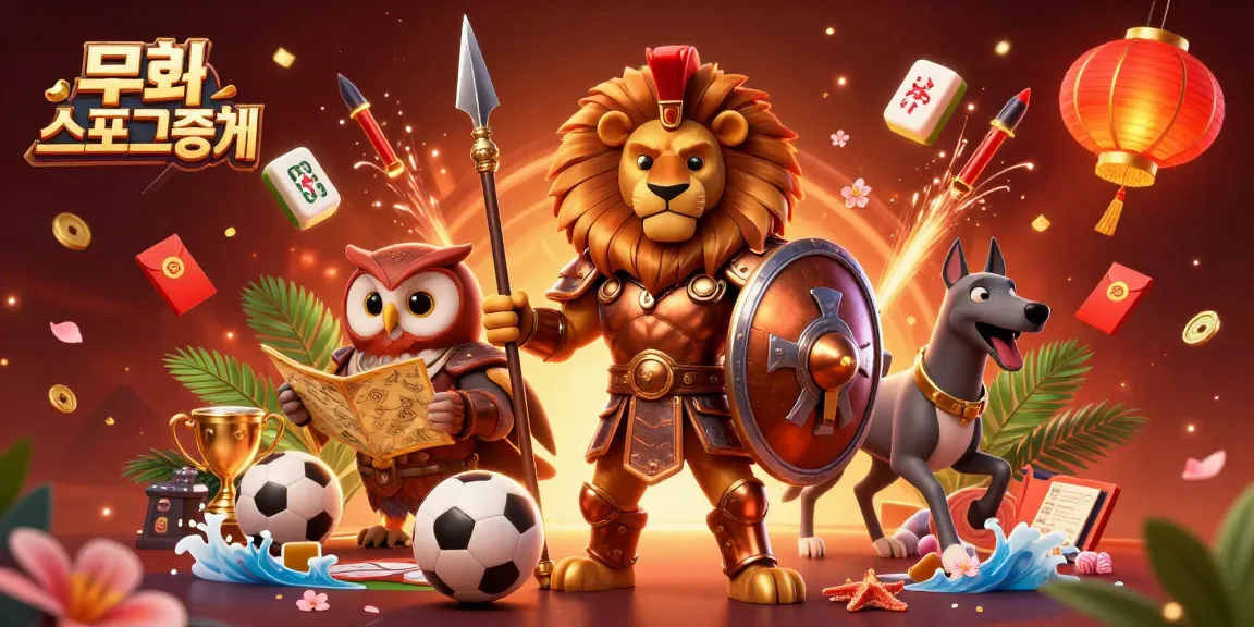 Experience 무료스포츠중계 through dynamic sports betting with a Spartan lion and owl strategist in a vibrant 3D scene.