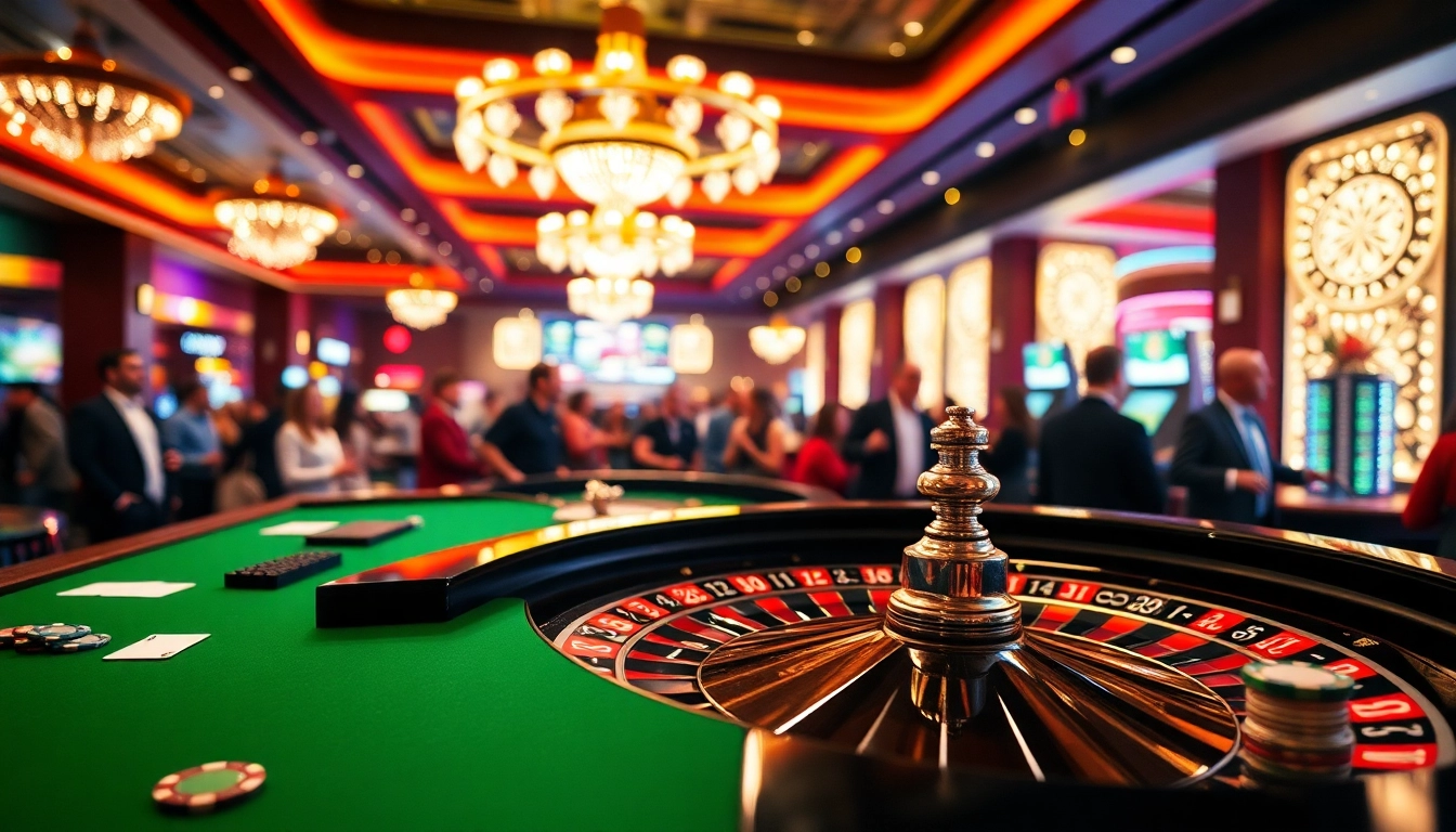 Erleben Sie neue casino bonus ohne einzahlung mit einem eleganten Roulette-Tisch in einem belebten Casino.