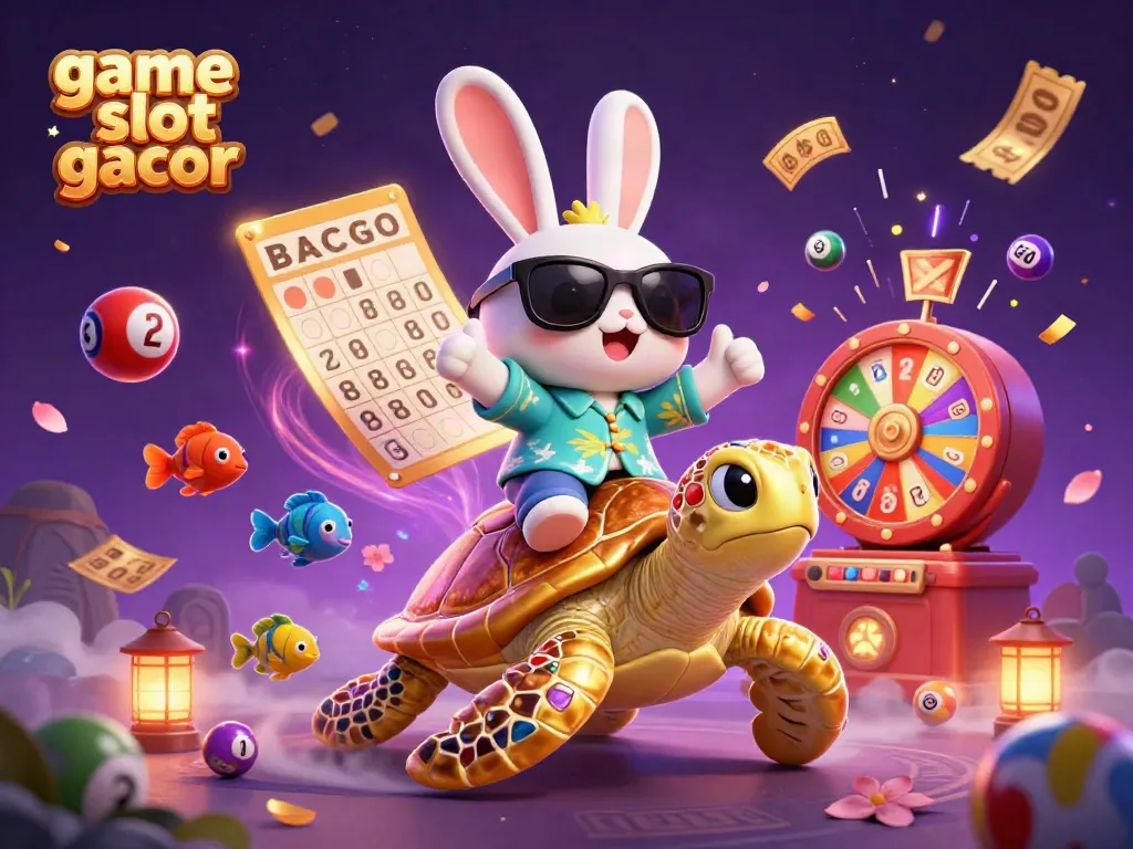 Experience the excitement of game slot gacor with a lucky rabbit and a golden turtle in vibrant 3D art.