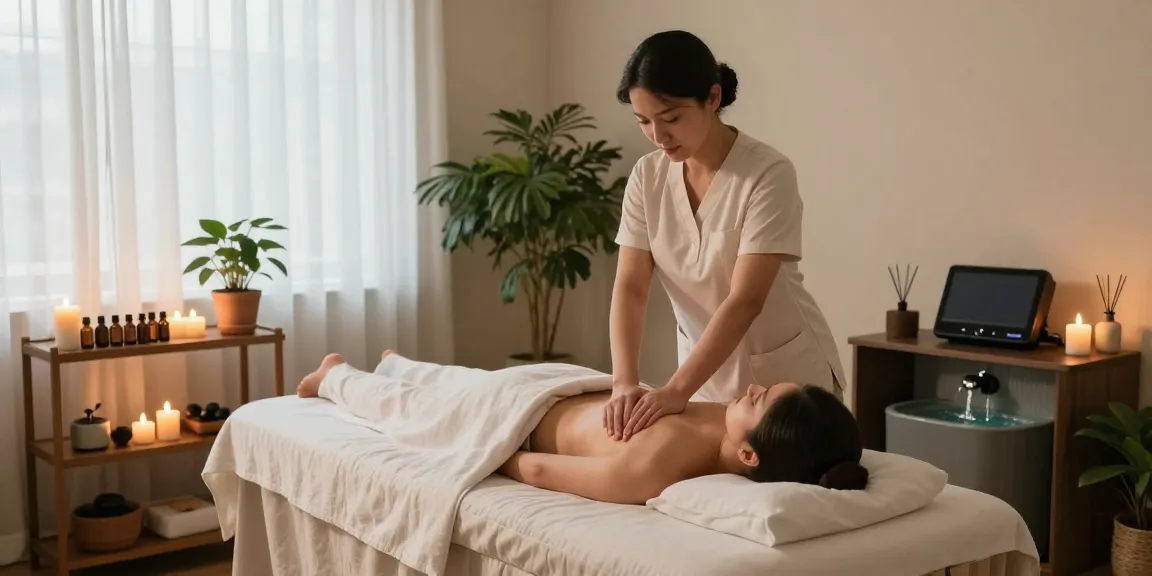 Relaxing Swedish massage scene at makangs.com with therapist, calming ambiance, and essential oils.