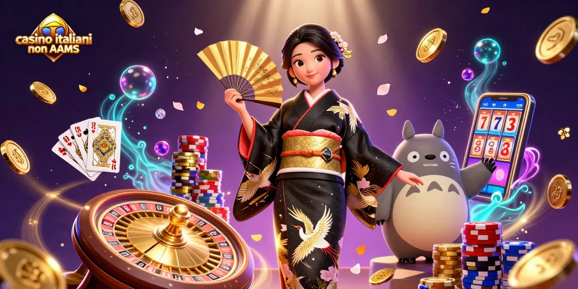 Scopri i casino italiani non AAMS con un'illustrazione accattivante che presenta elementi e personaggi dinamici dei casino.