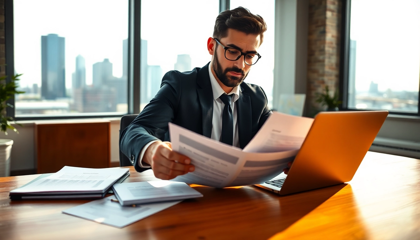Truck accident attorney Clearwater analyzing case files in a professional office environment.