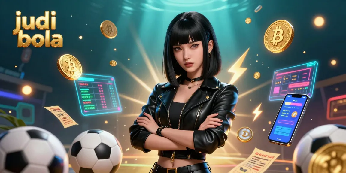 Engage in judi bola with this dynamic illustration showcasing betting slips, footballs, and stunning visuals.