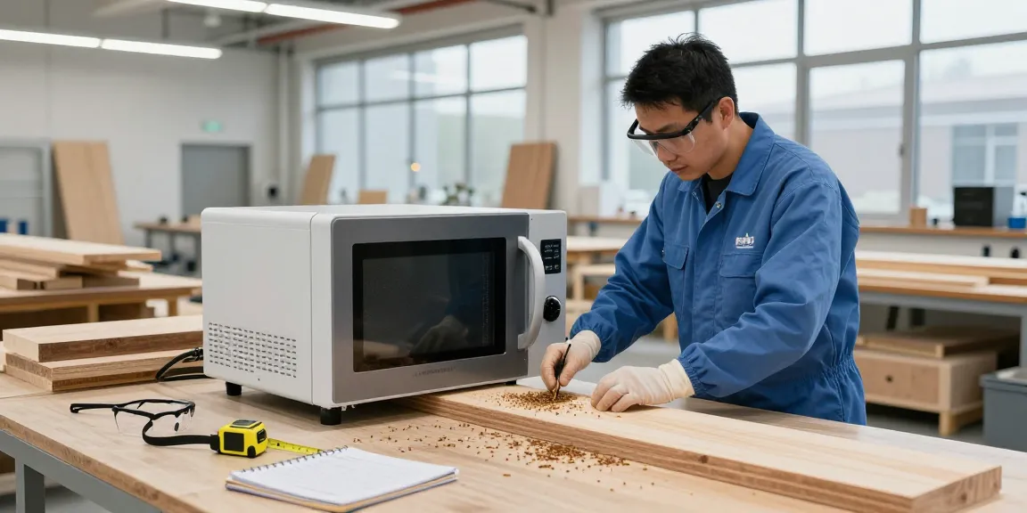 Shashel technician using microwave technology for pest elimination in a modern workshop.