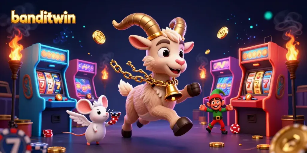 banditwin adalah karakter utama yang menciptakan suasana kasino dengan mesin slot dan gremlin pencuri chip.