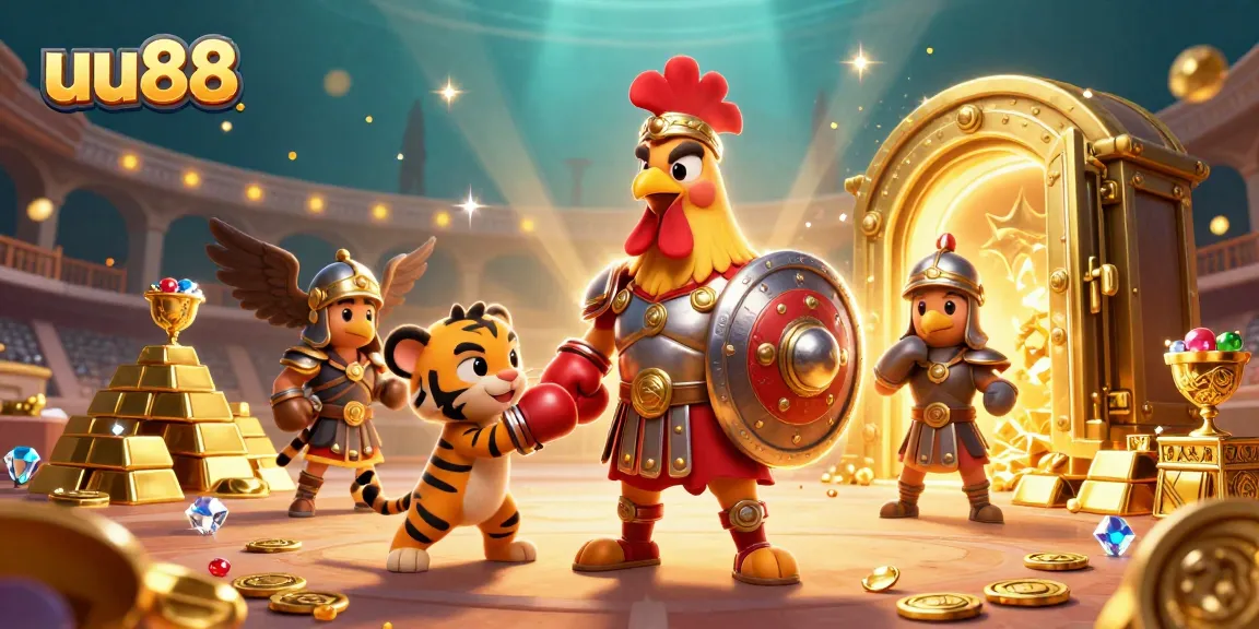 Engage with uu88's lively betting experience as a gladiator rooster takes center stage!